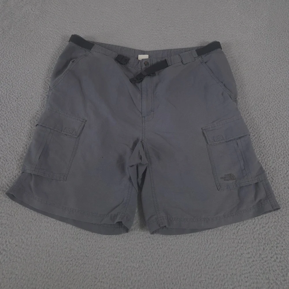The North Face Shorts Mens XL Gray Nylon Cargo Built In Belt Hiking Utility Camp